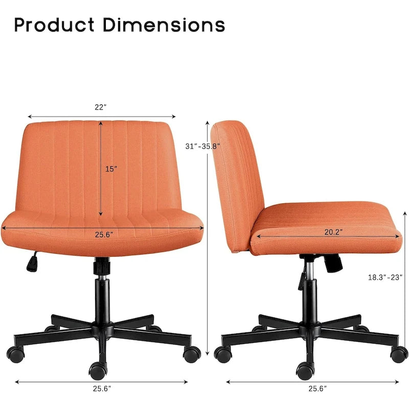 Chaise de bureau sans accoudoirs Bossin Criss Cross avec roulettes, chaise à pieds croisés rembourrée en tissu, chaise de vanité pivotante à siège large