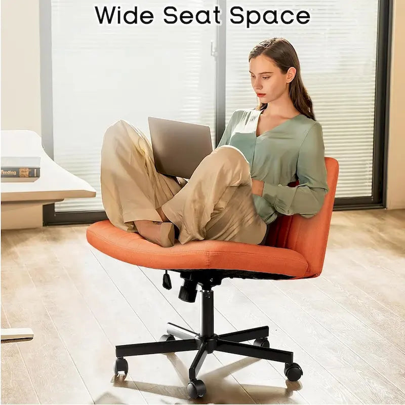 Chaise de bureau sans accoudoirs Bossin Criss Cross avec roulettes, chaise à pieds croisés rembourrée en tissu, chaise de vanité pivotante à siège large