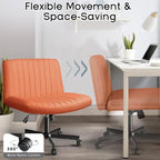 Chaise de bureau sans accoudoirs Bossin Criss Cross avec roulettes, chaise à pieds croisés rembourrée en tissu, chaise de vanité pivotante à siège large