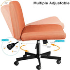Chaise de bureau sans accoudoirs Bossin Criss Cross avec roulettes, chaise à pieds croisés rembourrée en tissu, chaise de vanité pivotante à siège large