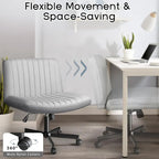 Chaise de bureau sans accoudoirs Bossin Criss Cross avec roulettes, chaise à pieds croisés rembourrée en tissu, chaise de vanité pivotante à siège large