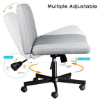 Chaise de bureau sans accoudoirs Bossin Criss Cross avec roulettes, chaise à pieds croisés rembourrée en tissu, chaise de vanité pivotante à siège large