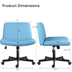 Chaise de bureau sans accoudoirs Bossin Criss Cross avec roulettes, chaise à pieds croisés rembourrée en tissu, chaise de vanité pivotante à siège large