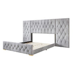 Lit plateforme capitonné en velours luxueux CraftPorch avec panneaux muraux