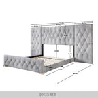 Lit plateforme capitonné en velours luxueux CraftPorch avec panneaux muraux