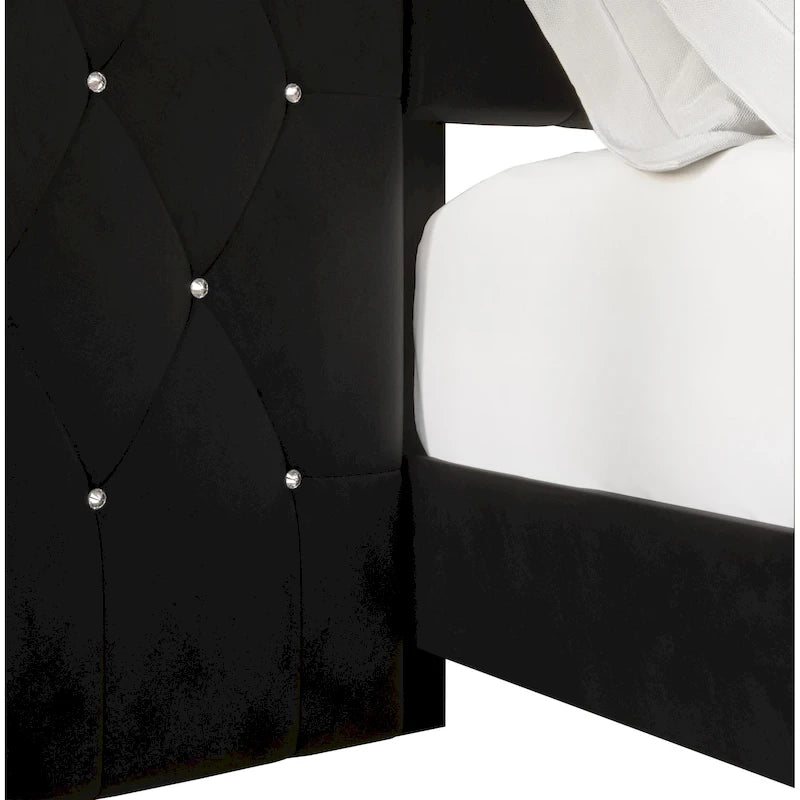 Lit plateforme capitonné en velours luxueux CraftPorch avec panneaux muraux