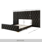 Lit plateforme capitonné en velours luxueux CraftPorch avec panneaux muraux