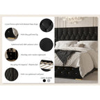 Lit plateforme capitonné en velours luxueux CraftPorch avec panneaux muraux