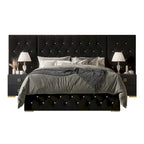 Lit plateforme capitonné en velours luxueux CraftPorch avec panneaux muraux