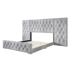 Lit plateforme capitonné en velours luxueux CraftPorch avec panneaux muraux