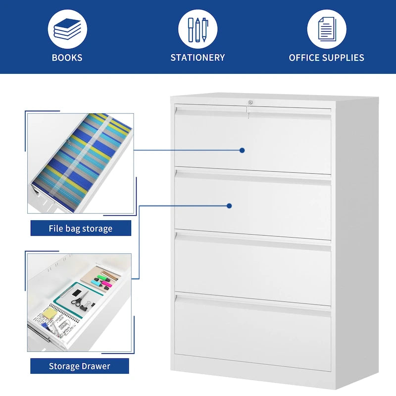 35W 2/3/4-drawer Lateral Locking Steel File Cabinet for A4, Legal, Letter