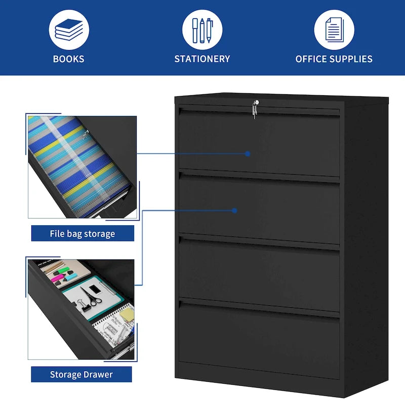 35W 2/3/4-drawer Lateral Locking Steel File Cabinet for A4, Legal, Letter