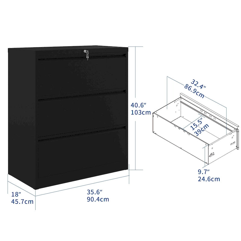 35W 2/3/4-drawer Lateral Locking Steel File Cabinet for A4, Legal, Letter