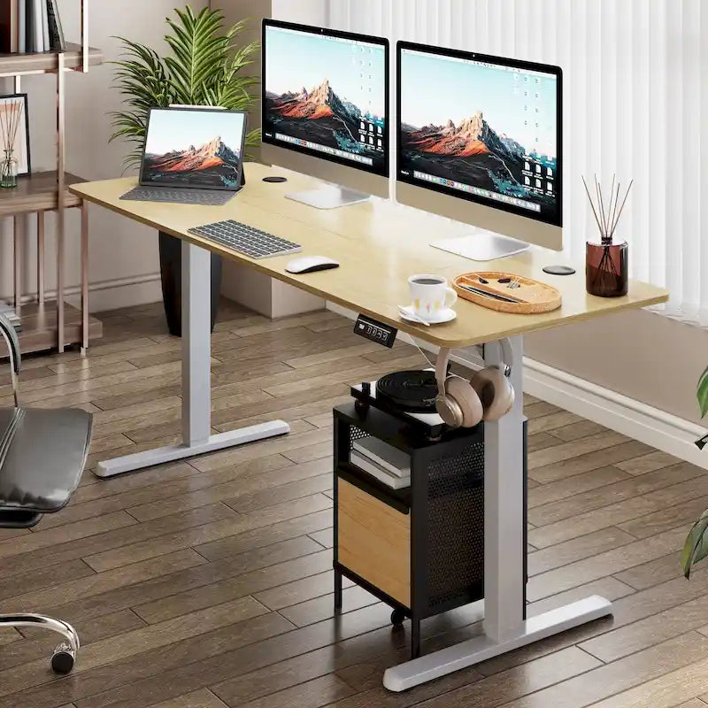 Futzca Bureau assis debout électrique réglable en hauteur avec plateau en épicéa