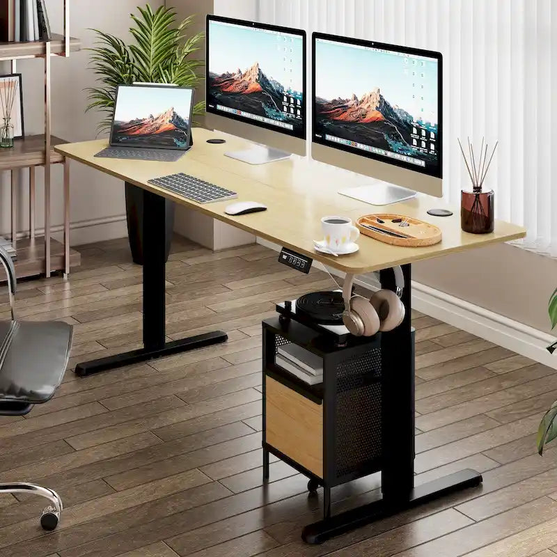 Futzca Bureau assis debout électrique réglable en hauteur avec plateau en épicéa