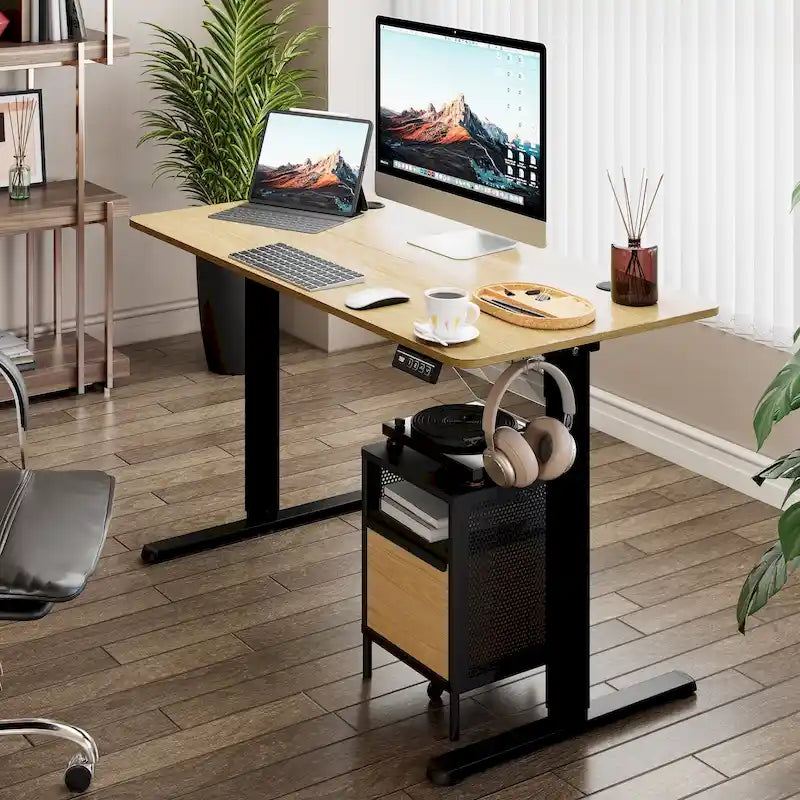 Futzca Bureau assis debout électrique réglable en hauteur avec plateau en épicéa