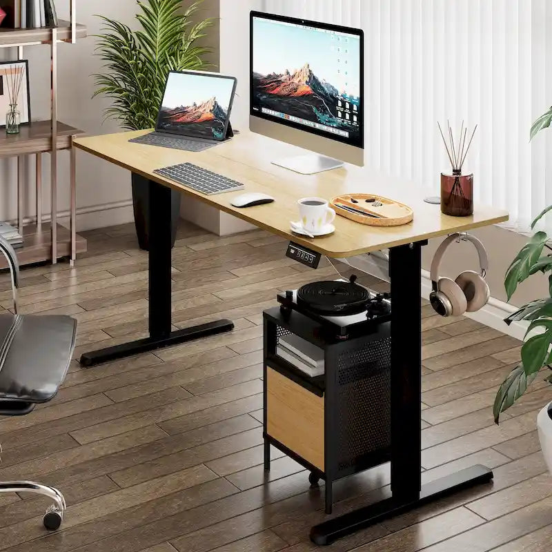 Futzca Bureau assis debout électrique réglable en hauteur avec plateau en épicéa