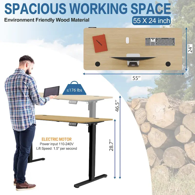 Futzca Height Adjustable Electric Standing Desk Sit Stand Computer Stand up Desk with Splice Board