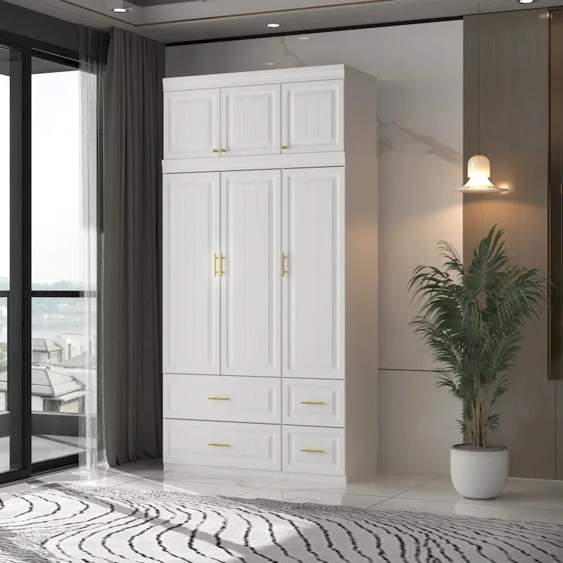 FUFU&GAGA Grande Armoire Combo Penderie Placard de Rangement Blanc
