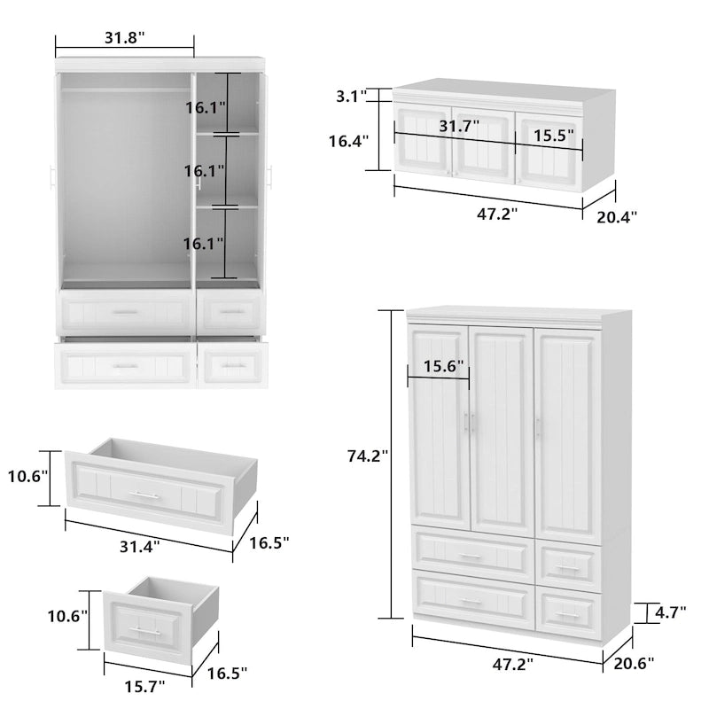 FUFU&GAGA Grande Armoire Combo Penderie Placard de Rangement Blanc