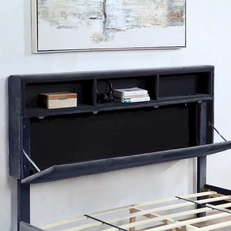 Lit de rangement rembourré Rosdale Grey avec ports USB par Furniture of America