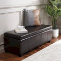 Banc de rangement large SAFAVIEH Harper en cuir bicast capitonné marron - 46,9 x 18,3 x 16,7 - 47Lx18Px17H