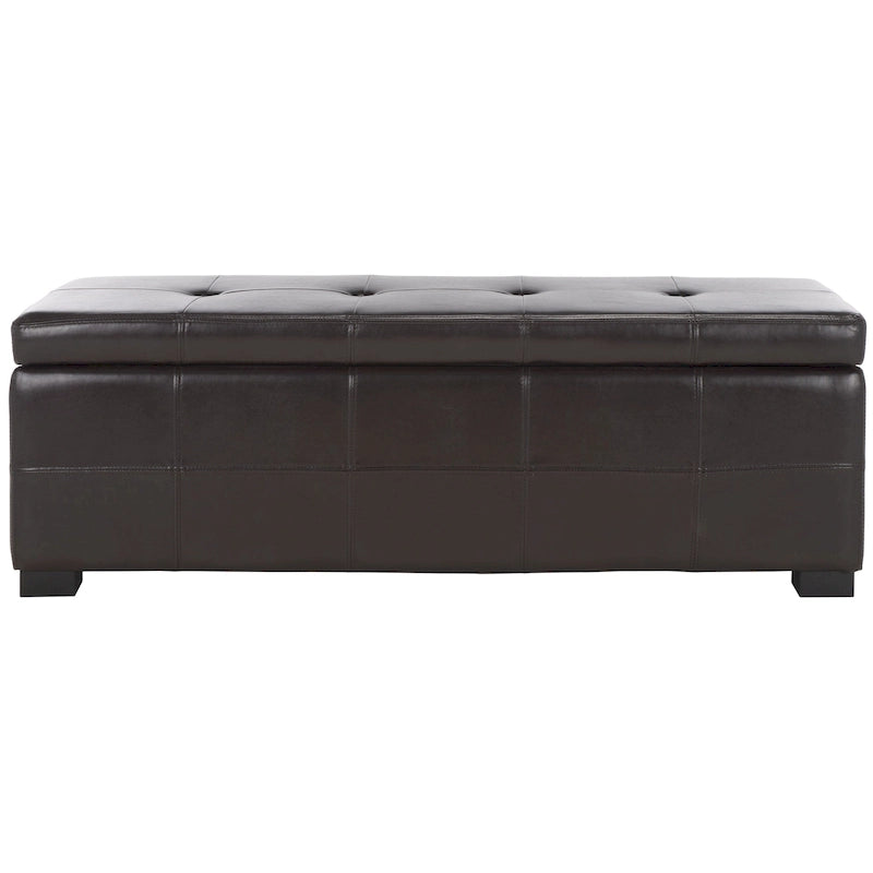 Banc de rangement large SAFAVIEH Harper en cuir bicast capitonné marron - 46,9 x 18,3 x 16,7 - 47Lx18Px17H