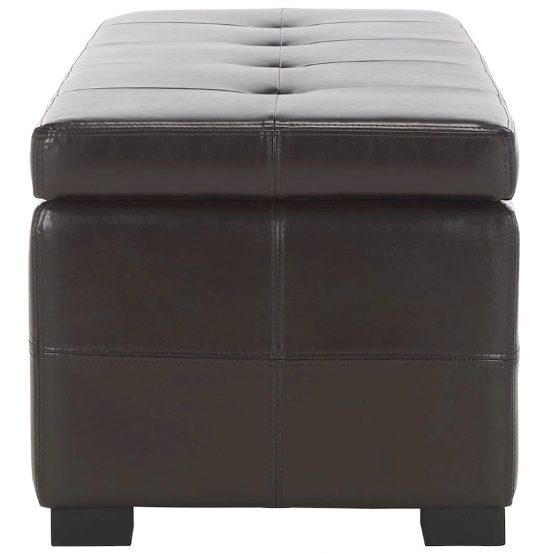 Banc de rangement large SAFAVIEH Harper en cuir bicast capitonné marron - 46,9 x 18,3 x 16,7 - 47Lx18Px17H