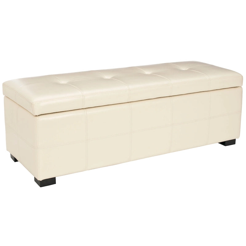 Banc de rangement large SAFAVIEH Harper en cuir bicast capitonné marron - 46,9 x 18,3 x 16,7 - 47Lx18Px17H