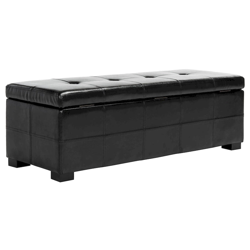 Banc de rangement large SAFAVIEH Harper en cuir bicast capitonné marron - 46,9 x 18,3 x 16,7 - 47Lx18Px17H