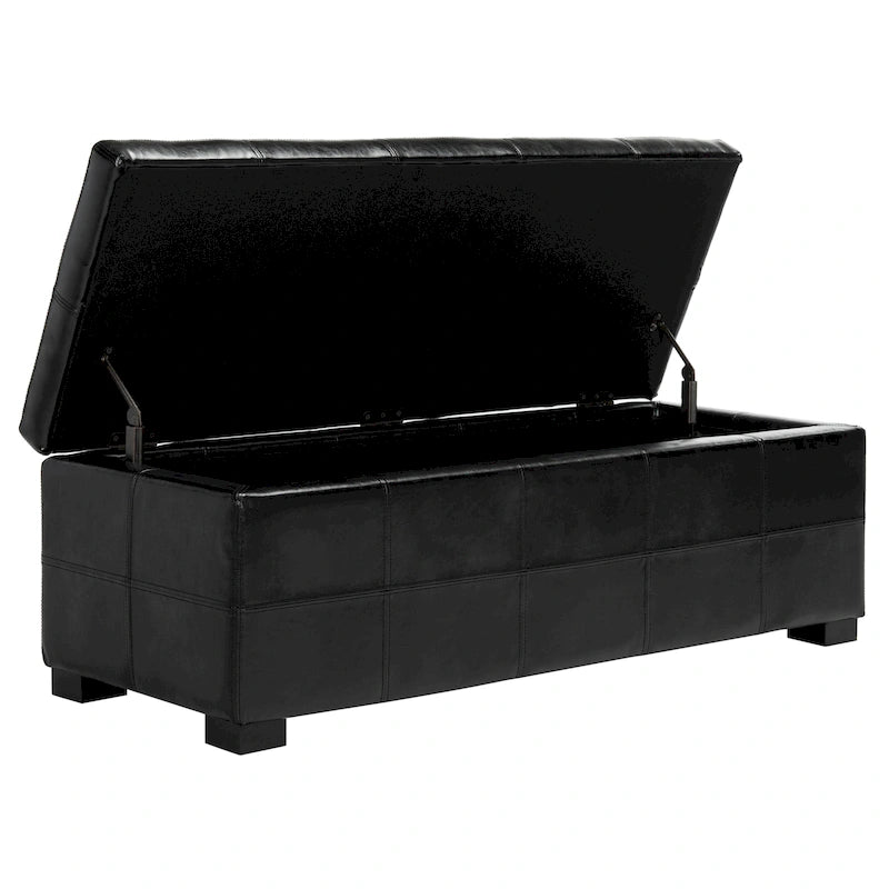 Banc de rangement large SAFAVIEH Harper en cuir bicast capitonné marron - 46,9 x 18,3 x 16,7 - 47Lx18Px17H