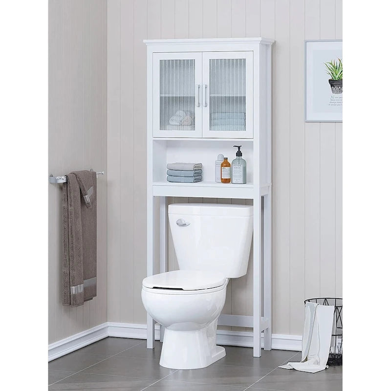 Spirich Home Étagère de salle de bain au-dessus des toilettes, organisateur de placard de salle de bain avec porte en verre trempé Moru