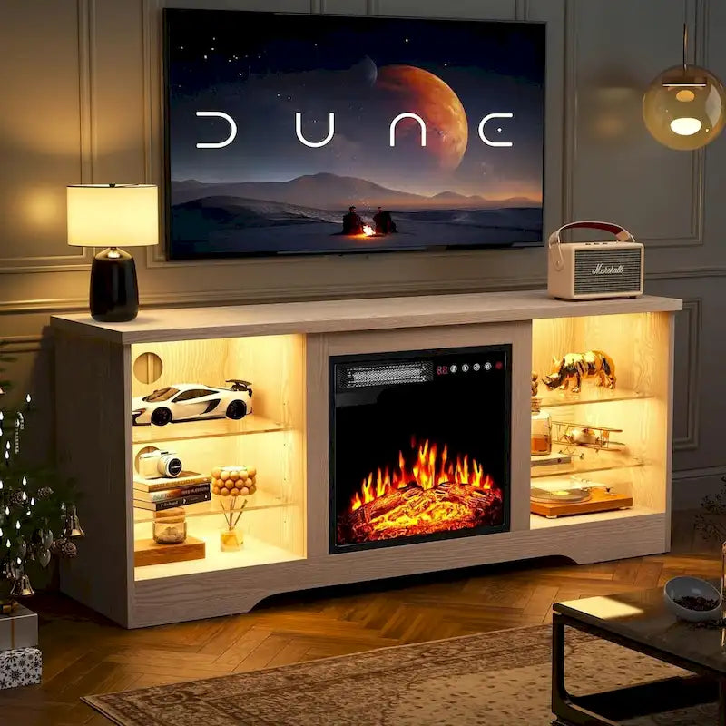 Bossin 58 Fireplace TV Stand with 18 Electric Fireplace,Modern Entertainment Center for 65 TVs,TV Console