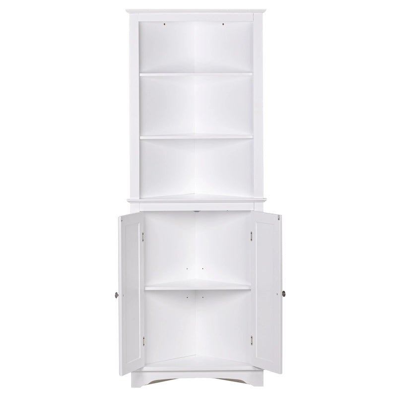 Spirich -Meuble de Rangement Salle de Bain, Colonne d'Angle Haute avec 2 Portes et 3 Étagères, Blanc