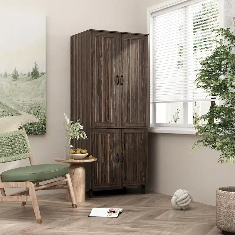 Space-Saving Storage Solution Pantry Cabinet w/Dark Wood Grain Kitchen - 31.5Wx23.6Dx78.7H