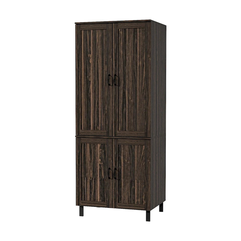 Space-Saving Storage Solution Pantry Cabinet w/Dark Wood Grain Kitchen - 31.5Wx23.6Dx78.7H
