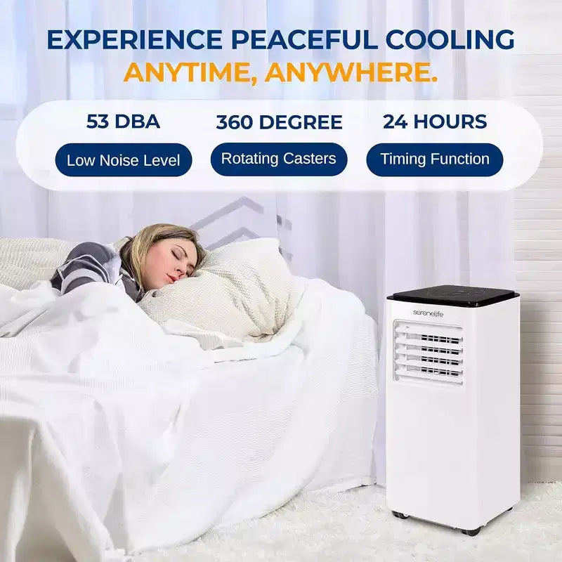 SereneLife SLACP803 Portable Air Conditioner with Dehumidifier & Fan  8000 BTU (White & Black)
