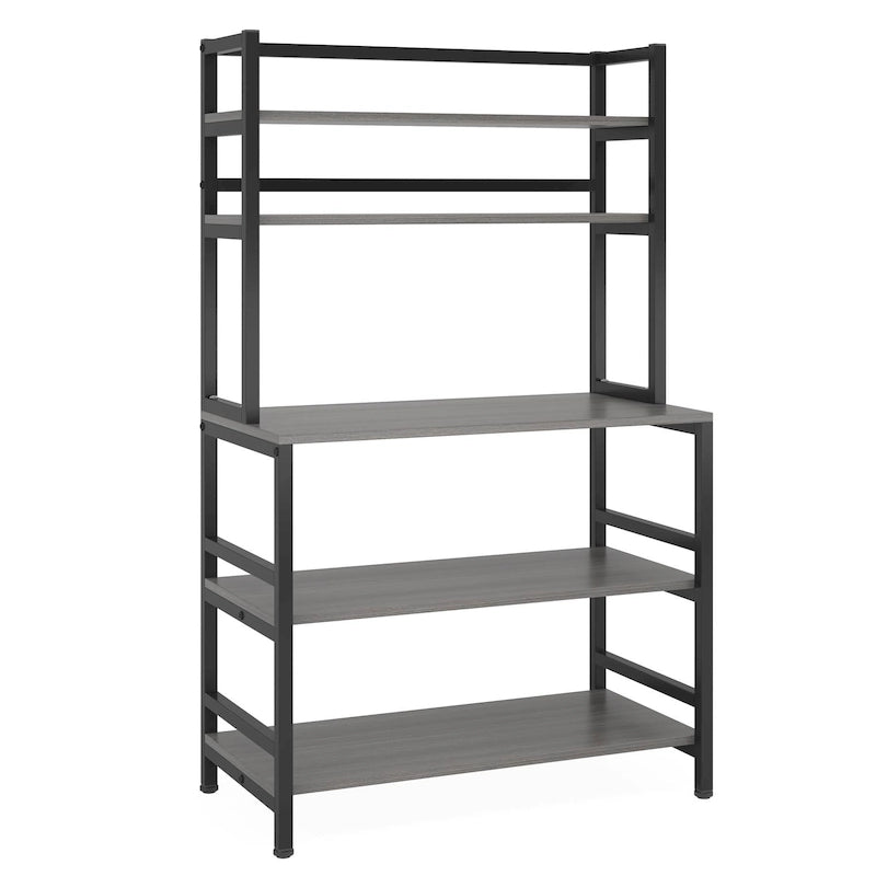 Étagère de cuisine style industriel, étagère à micro-ondes marron/noir, étagère de rangement blanche à 5 niveaux, meuble de cuisine avec huche