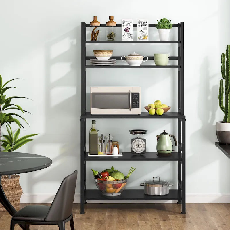 Étagère de cuisine style industriel, étagère à micro-ondes marron/noir, étagère de rangement blanche à 5 niveaux, meuble de cuisine avec huche
