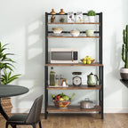 Étagère de cuisine style industriel, étagère à micro-ondes marron/noir, étagère de rangement blanche à 5 niveaux, meuble de cuisine avec huche