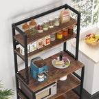 Étagère de cuisine style industriel, étagère à micro-ondes marron/noir, étagère de rangement blanche à 5 niveaux, meuble de cuisine avec huche