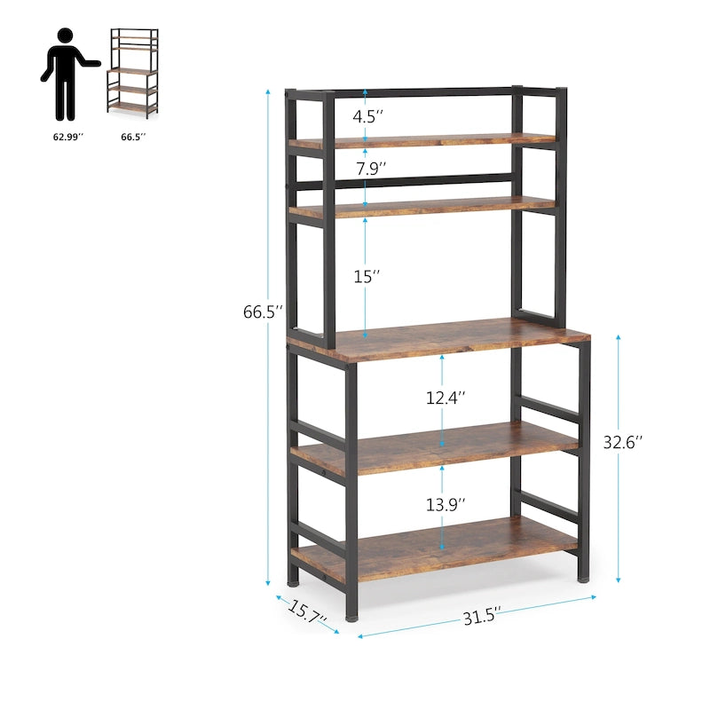 Étagère de cuisine style industriel, étagère à micro-ondes marron/noir, étagère de rangement blanche à 5 niveaux, meuble de cuisine avec huche