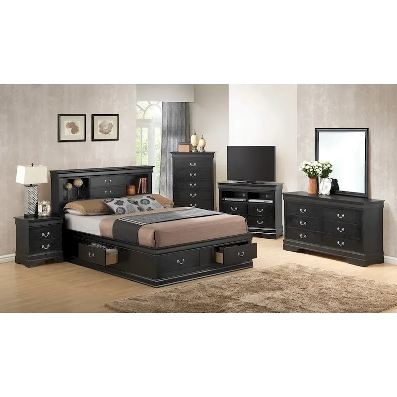 Louis Philippe King Storage Platform Bed