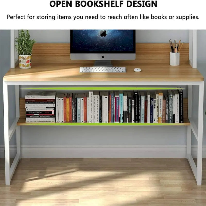 Bureau d'ordinateur de 47 pouces avec huche et étagère, bureau d'ordinateur à domicile