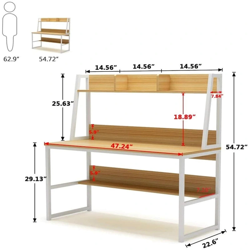 Bureau d'ordinateur de 47 pouces avec huche et étagère, bureau d'ordinateur à domicile