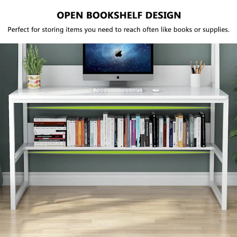 Bureau d'ordinateur de 47 pouces avec huche et étagère, bureau d'ordinateur à domicile