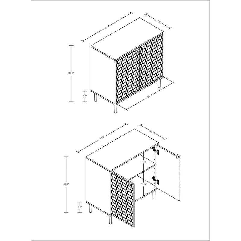 Hexagonal Pattern 2-door Storage Cabinet Buffet Cabinet Sideboard