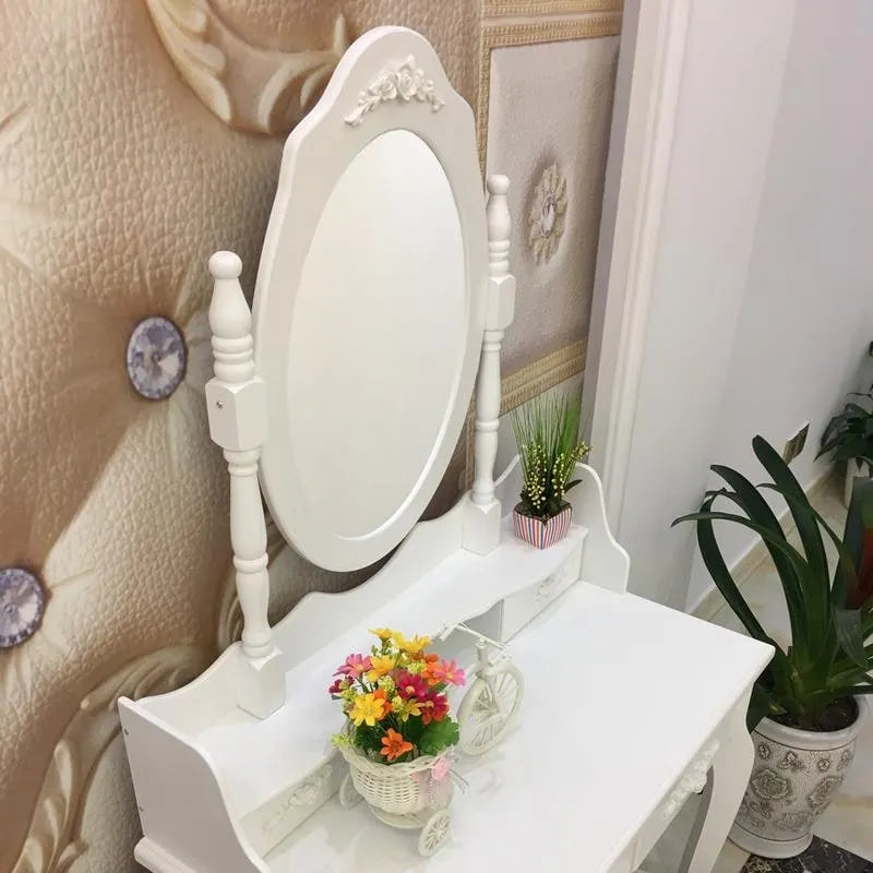Coiffeuse Maquillage avec Miroir Rotatif et Tabouret - (29,52 x 15,75 x 56,1)