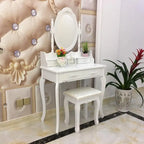 Coiffeuse Maquillage avec Miroir Rotatif et Tabouret - (29,52 x 15,75 x 56,1)
