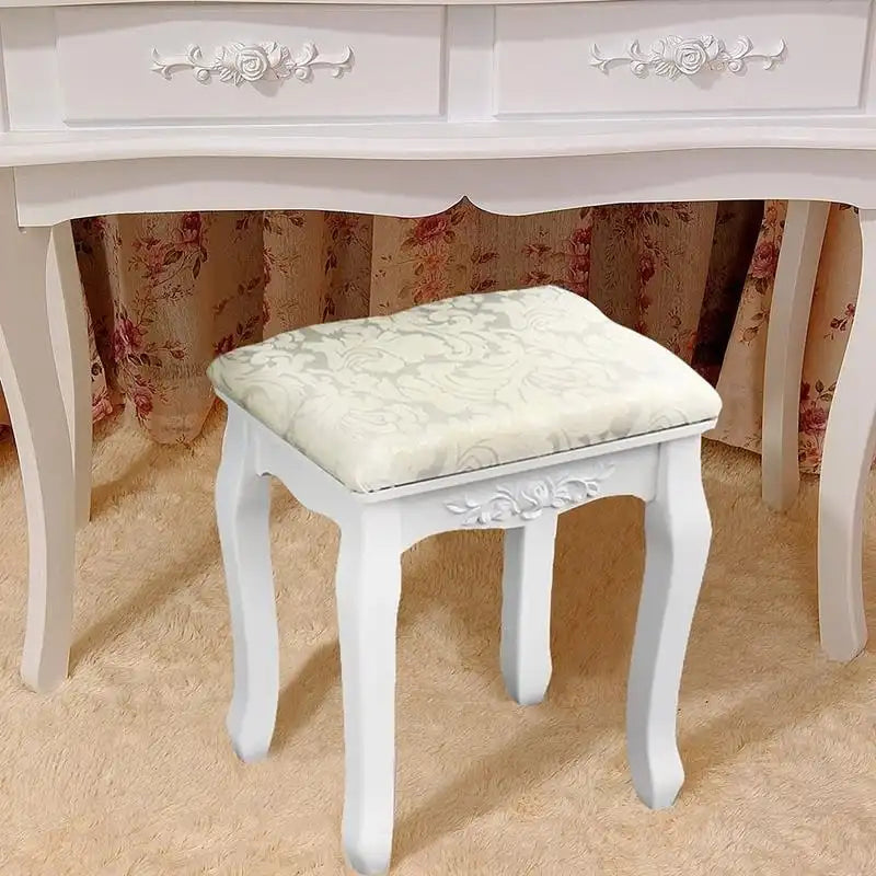 Coiffeuse Maquillage avec Miroir Rotatif et Tabouret - (29,52 x 15,75 x 56,1)